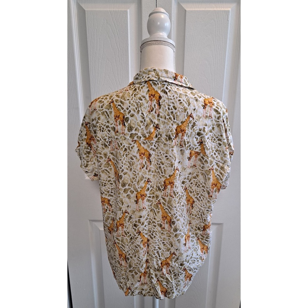 Large Giraffe Shirt By Jane And Delancey Button Down Tie Front Short Sleeve - Picture 4 of 7